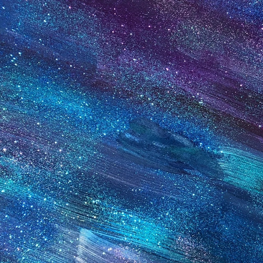 HANDCRAFTED BLUE/PURPLE/GREEN ABSTRACT STARRY NIGHT GLITTER ART